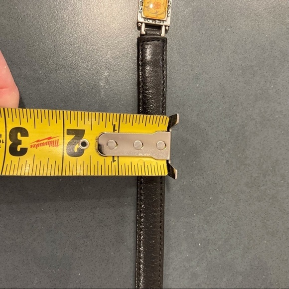 Womens medium black brown reversible leather belt with silver tone links buckle - Picture 15 of 16